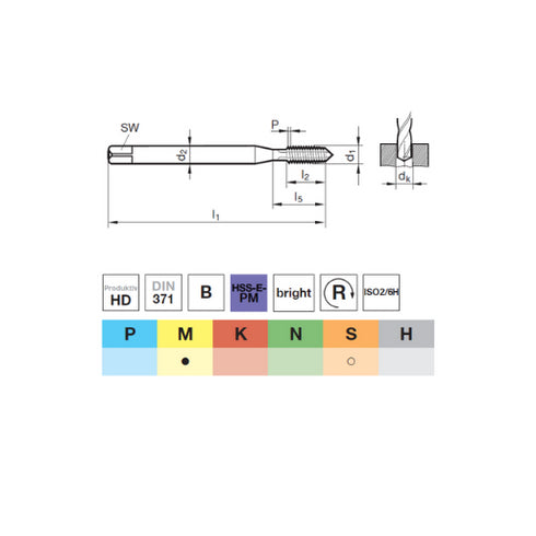 Machine_Tap(M3-M10) HSS-E-PM DIN371, 73641 Dimensions